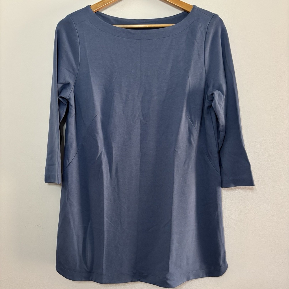 J.JILL PONTE Women's MP Blue Pullover 3/4 Sleeve Boat Neck Casual Dress Tunic